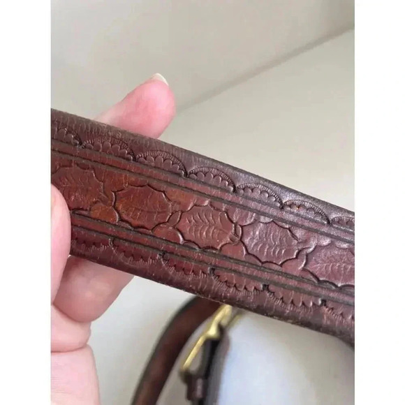 Vintage Solid Brass Tooled Brown Leather Belt Size 46 EUC! - Picture 6 of 9
